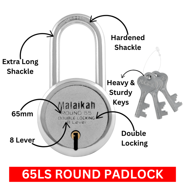 malaikah round 65 ls size view ,Malaikah round 65 ls padlock 8 lever , malaikah round 65 ls padlock featured view