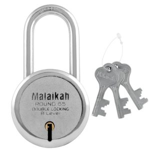 Malaikah Round 65 mm Padlock Long Shackle Double Locking 8 Lever with 3 Keys